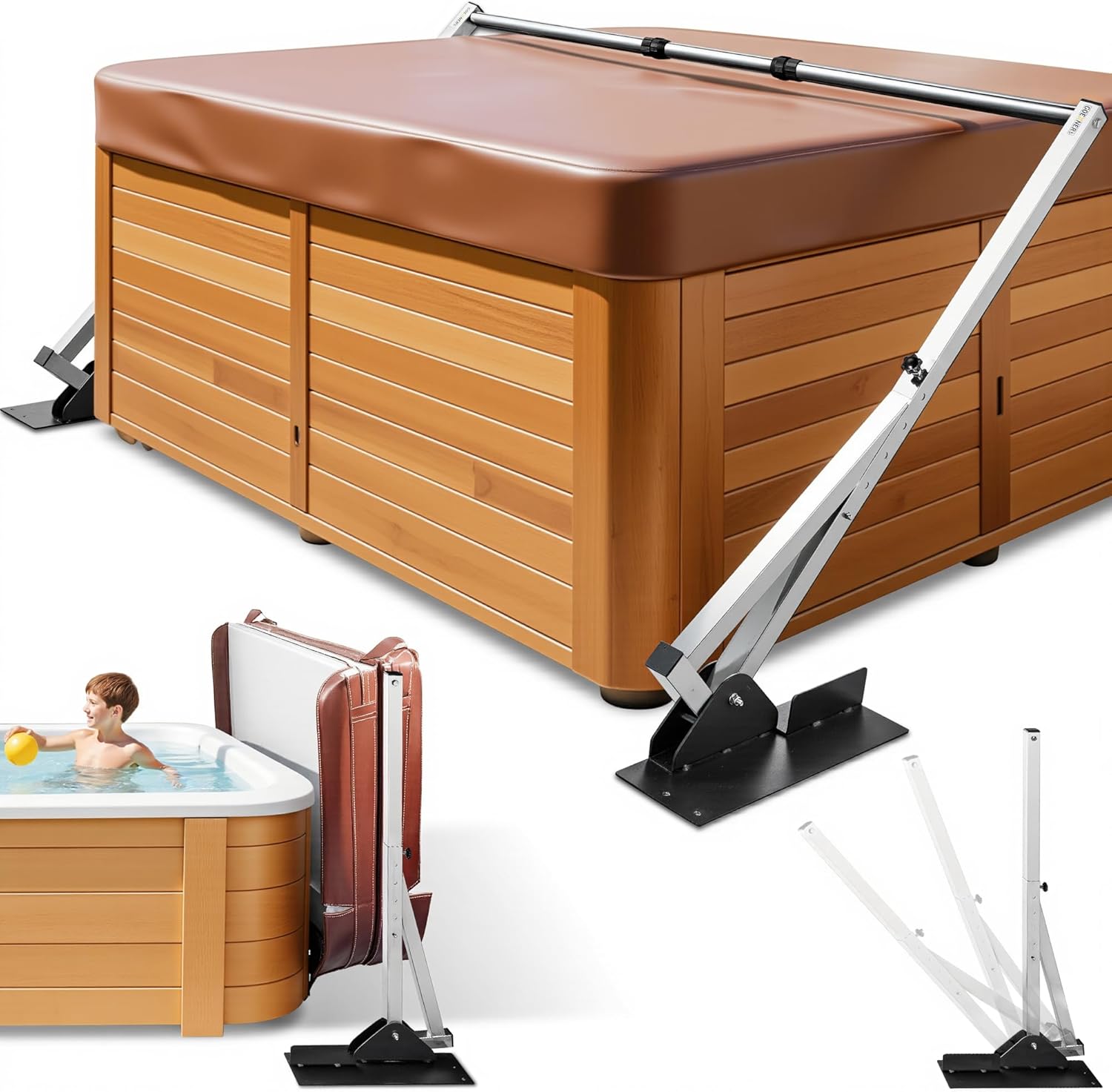 Hot Tub Cover Lifter, Rust-Proof Stainless Steel Spa Cover Lift, Fits Height 39–45 in & Width 70–106 in, Heavy Duty Square Tubing, Easy Install, Universal for Rectangular & Square Hot Tubs