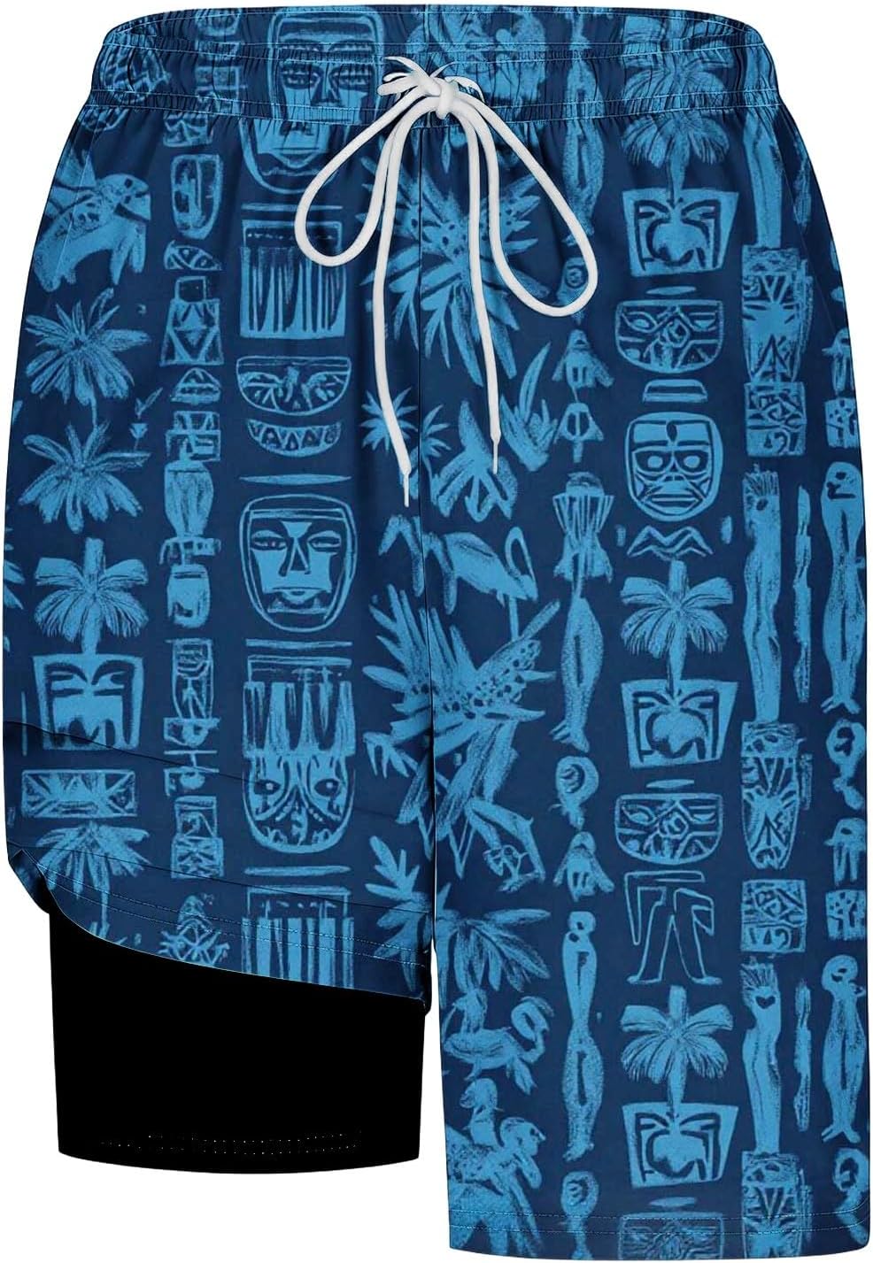 Men Swim Trunks with Boxer Brief Liner Compression Bathing Suit Quick Dry Beach Swimsuit Hawaiian Vacation Shorts