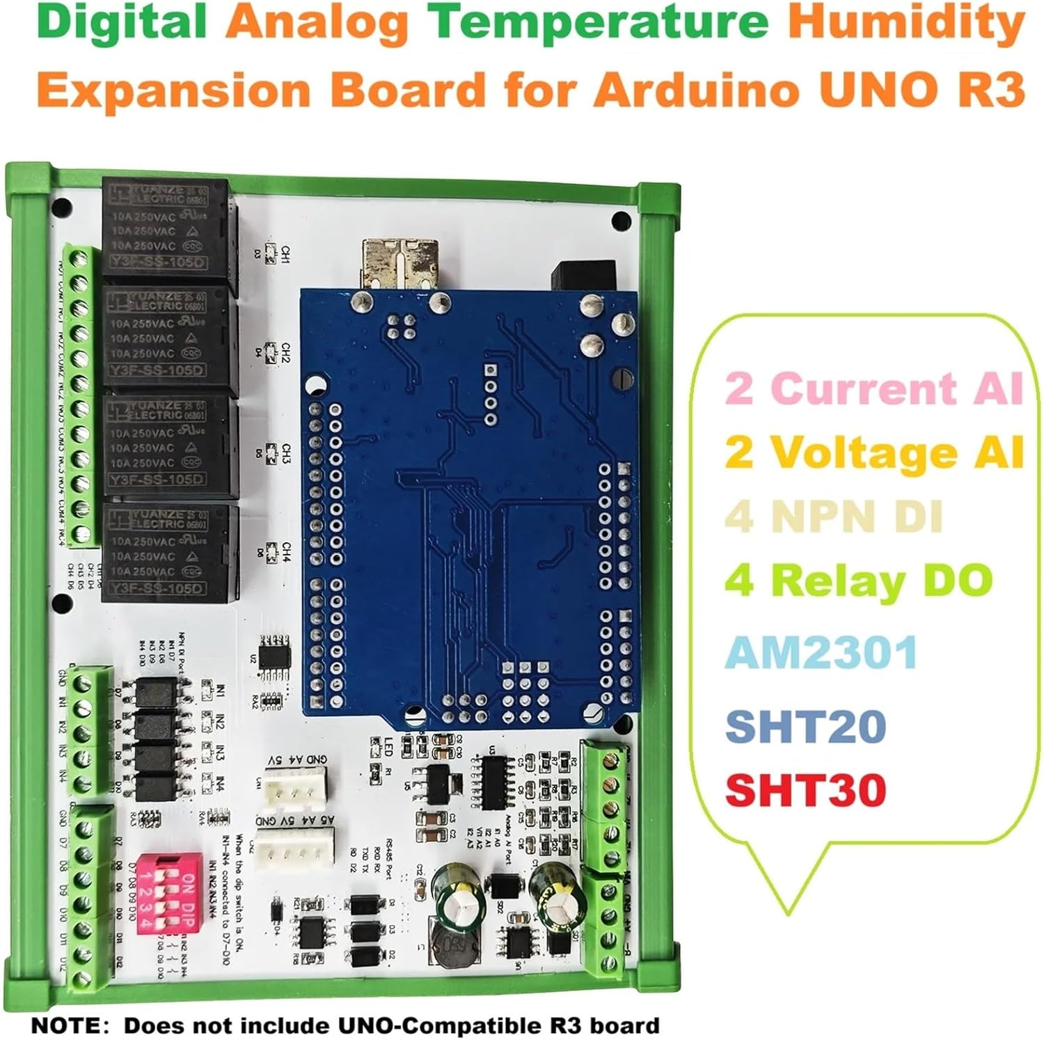 Simple PLC Development Module Digital Analog Temperature Humidity RS485 Relay Expansion Board for Arduino UNO R3(with Din Rail Box)