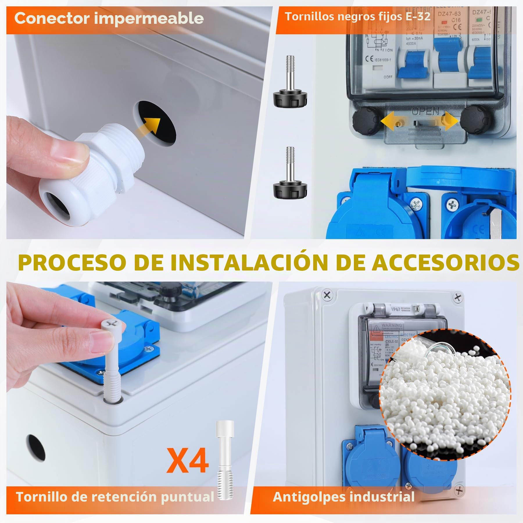 VAYALT Distribuidor de pared precableado, distribuidor de corriente para obras con interruptor FI, 25 A+LS, interruptor de protección 16 A, 2 enchufes Schuko de 230 V, carcasa resistente al agua IP67