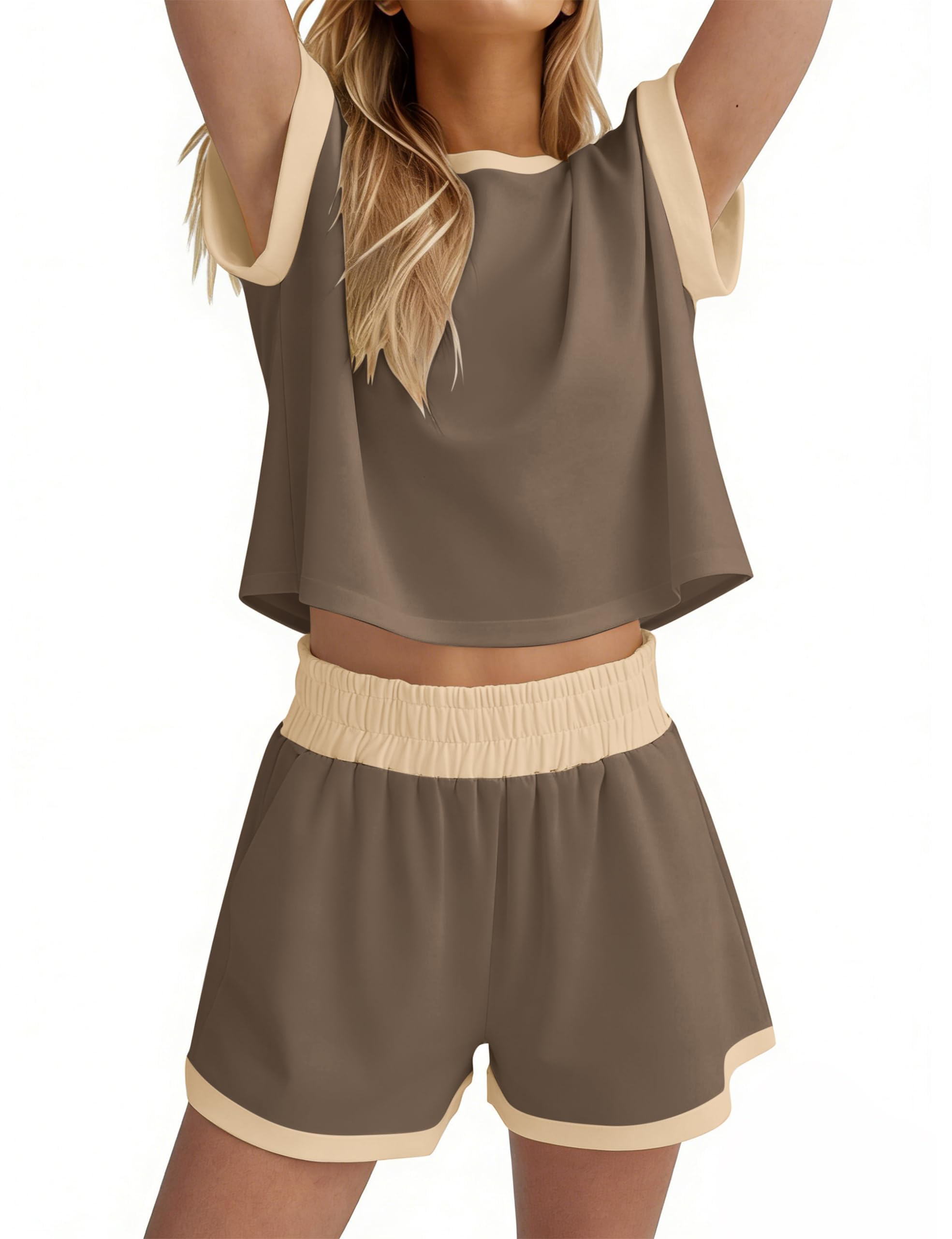 Burtell Women Summer 2 Piece Lounge Sets Striped Short Sleeve Tee Shirts Mini Shorts Loungewear Shorts Set Ribbed Pajama Set