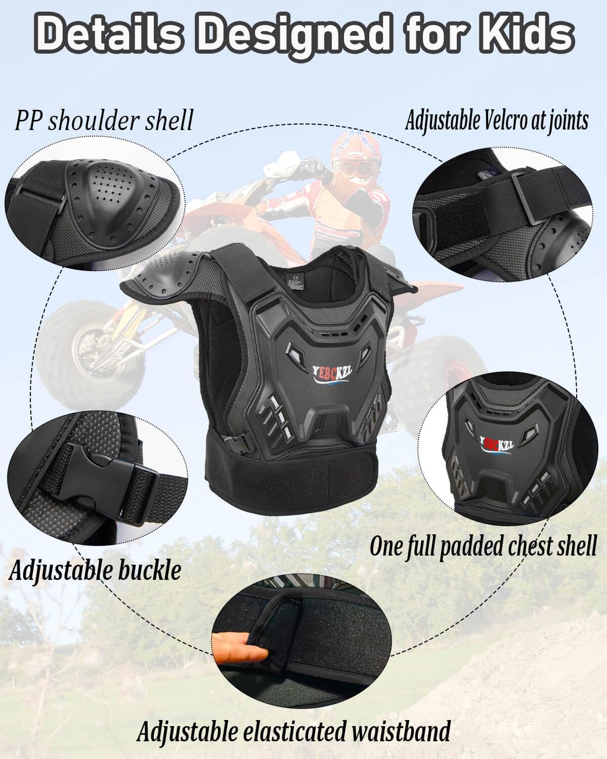 Kids Armor Vest Suit for Dirt Bike, Back Chest Protector for Motocross ATV ,Youth Extreme Sports Protective Gear