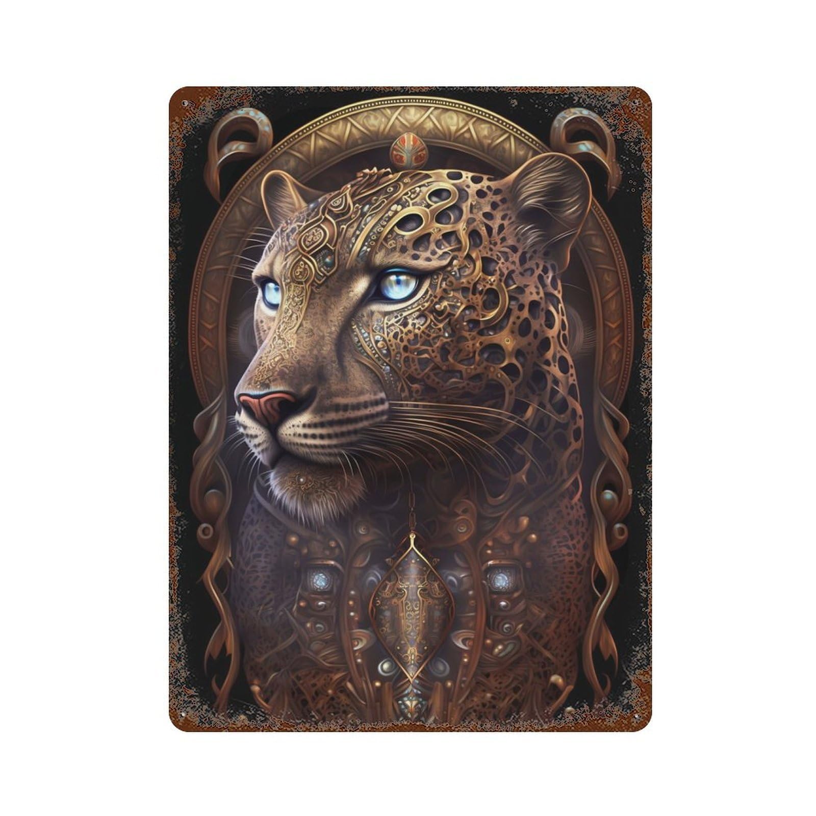 Spiritual Cosmic Leopard Aged Metal Wall Plaque 15.7"x11.8", for Shed, Workshop And Garage Wall Decor, Old School Wall Decor