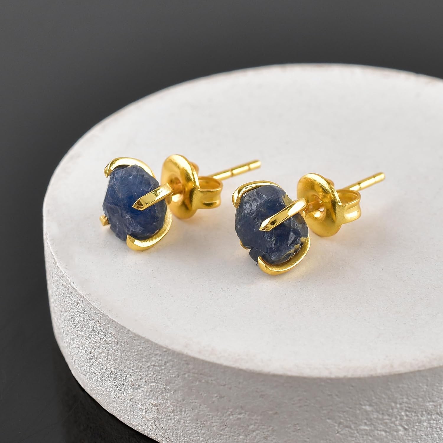 Raw Stone Gold Stud Earrings For Women Natural Raw Gemstone Dainty Pair, Birthstone Energy Crystals Jewelry in 14K Gold Plating Flat Back Stud Earrings Trendy Gifts