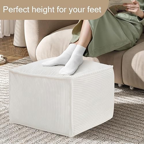 Vista 4 de MeMoreCool Puf Otomano Cuadrado Relleno Reposapiés, Puf de Piso de Pana Taburete Reposapiés con Relleno de Trozos de Espuma, Otomano Suave Relleno