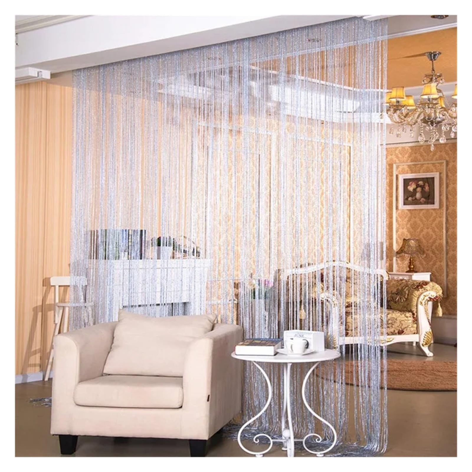 LGWW Home Room Blackout Curtains String Curtains Glitter Fringe 100x200cm Doorway Divider Strip(White)