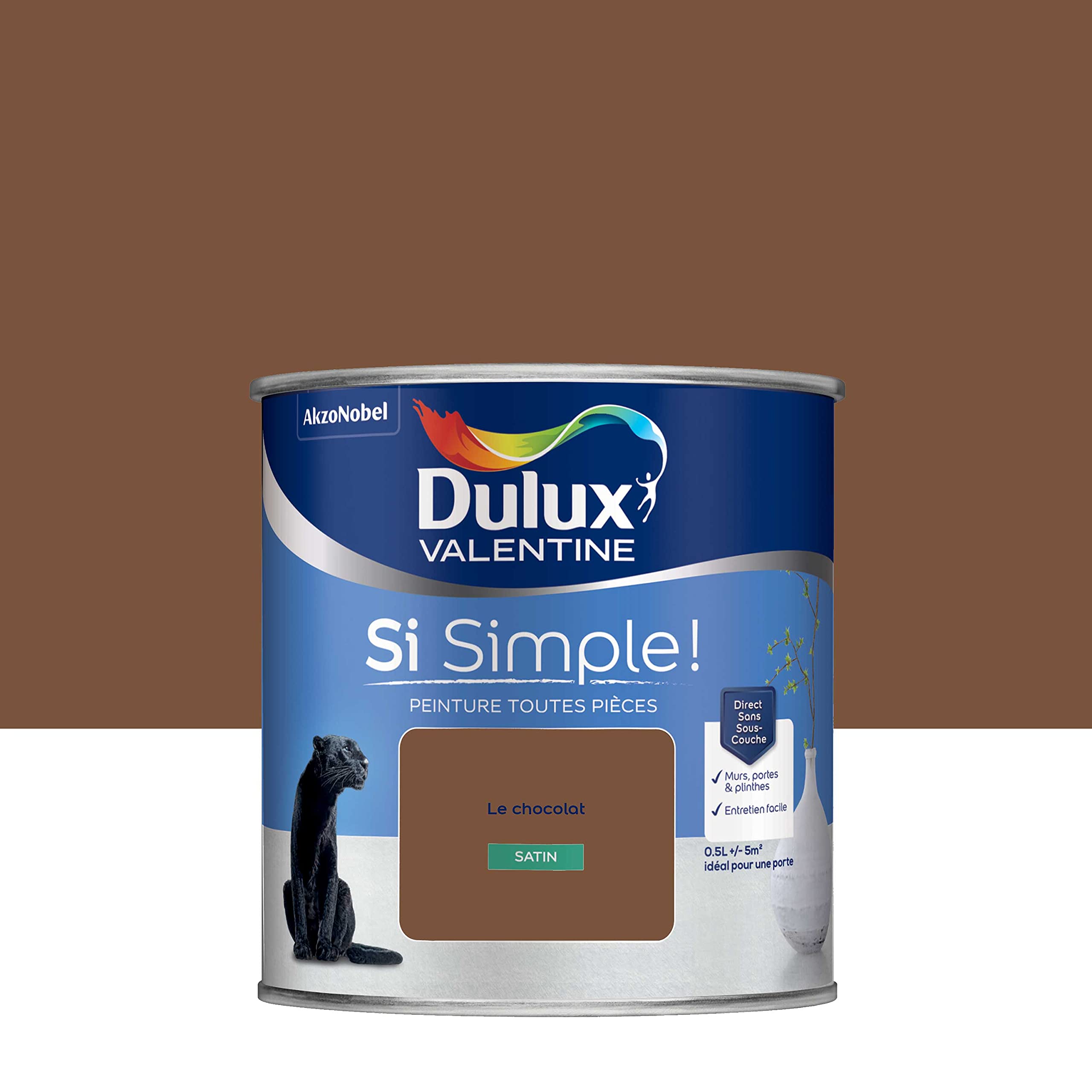 Dulux Valentine Peinture Si Simple Peinture Intérieure Toutes Pièces - Peinture Mur et Plafond, Porte et Plinthe - Couleur : Le Chocolat - 0,5 L (Lot de 2)