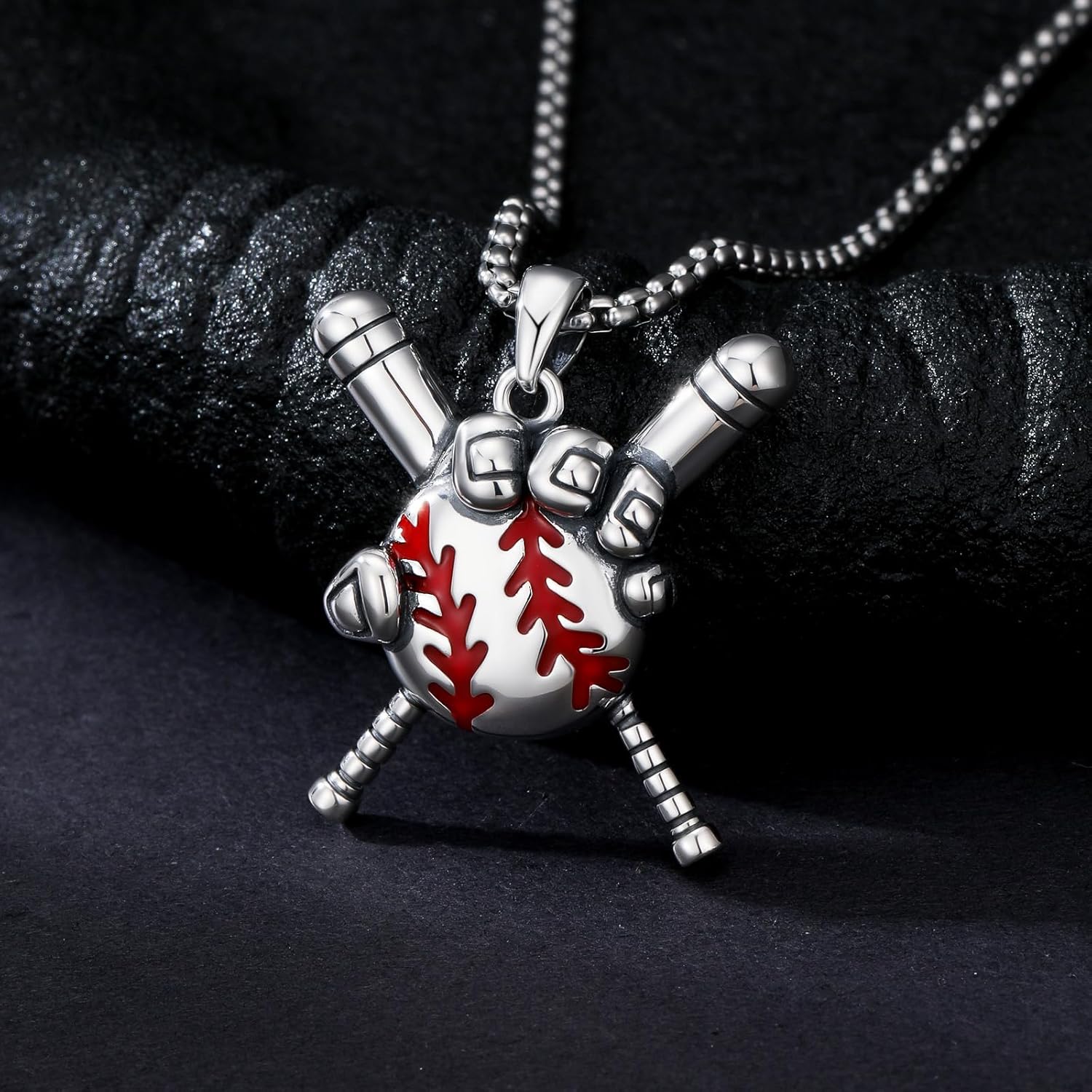 Baseball Necklace for Men 925 Sterling Silver Baseball Pendant Sport Jewelry, w/Stainless Stain Chain 22”+2” - Image 2