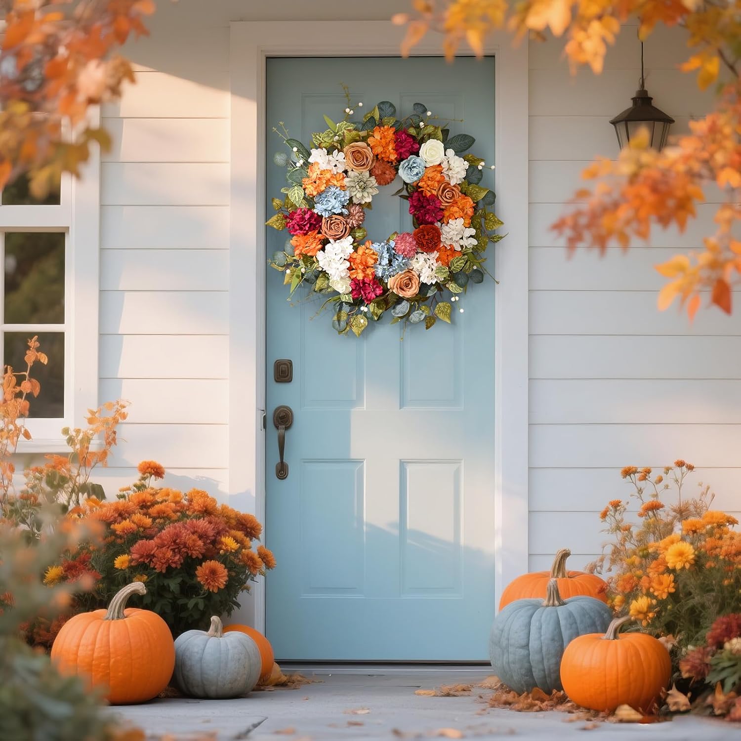 Fall Decor, Fall Wreaths for Front Door, 22 Inch Fall Door Wreath Indoors Outdoor Decor with Hydrangea, Dahlia, Autumn Wreaths, Fall Decoration for Home Porch Wall Decor, Thanksgiving Wreath Decor