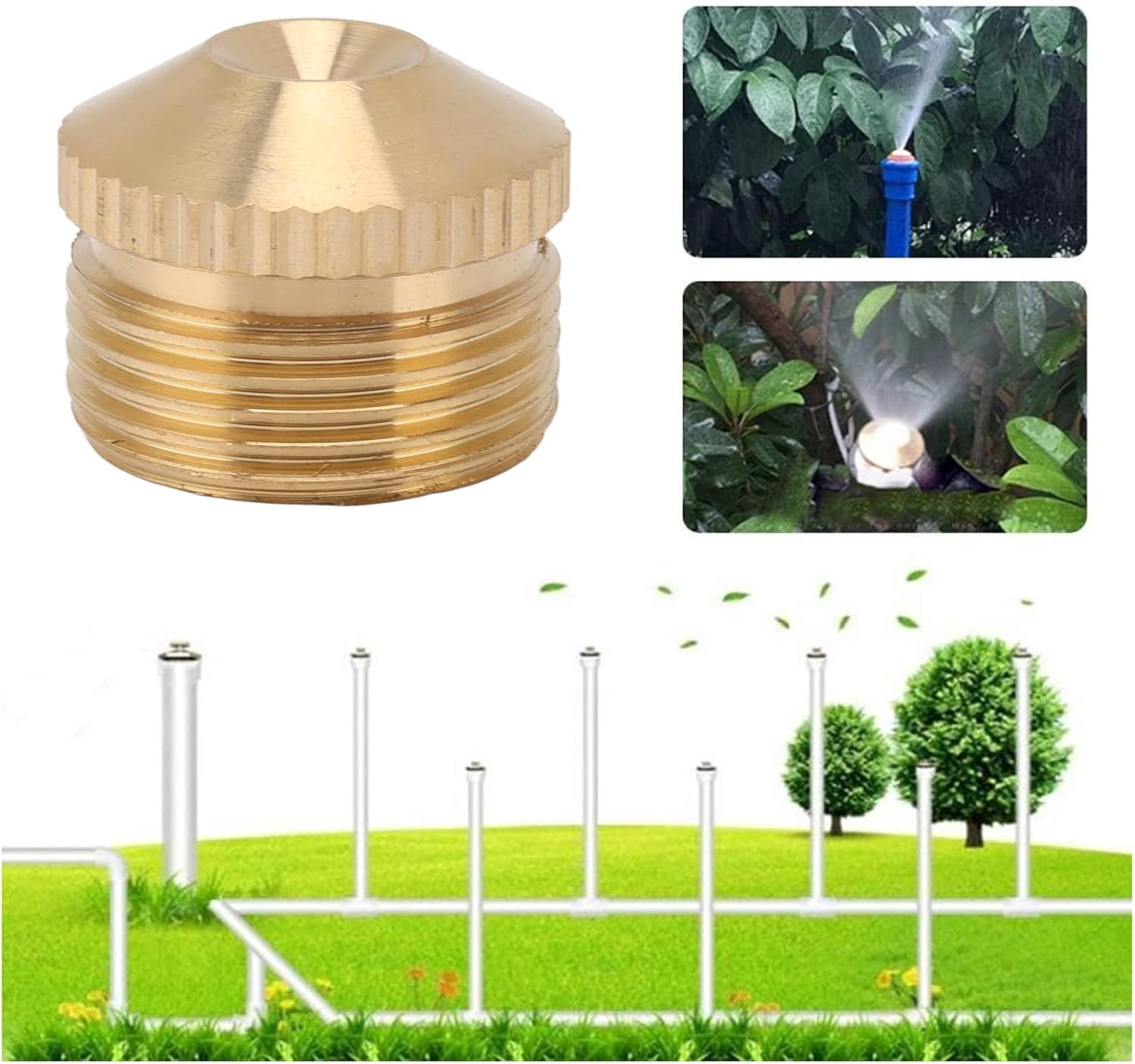 10Pcs Brass Misting Nozzle, Misting Nozzles for Outdoor, Water Mister Parts Fog Nozzles, Fog Sprinkler Head for Factory Site Coal Mine Garden Lawn Cooling System (G3/4in 10.4CM)