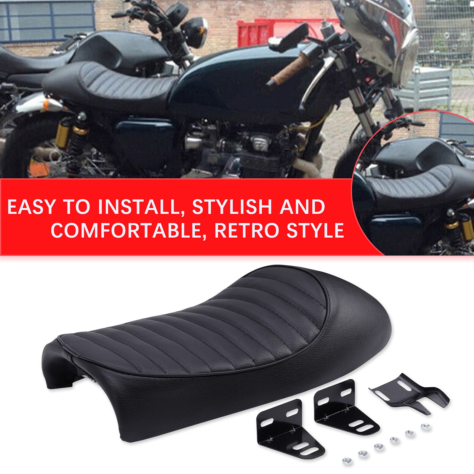 Nero Cafe Racer Sella Moto Vintage Gobba Sella Seduta Piatta Selleria Moto Staffa Di Montaggio Per CB125S CB550 CL350 450 CB CL