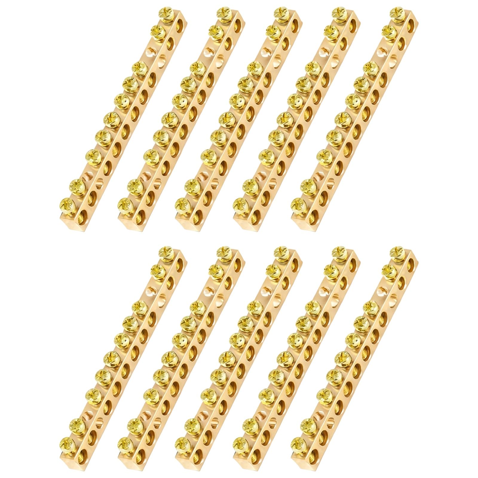 10 Stk. 10-polige Erdungsleiste 3,77 Zoll / 95,7 mm, Messing-Erdungsleisten mit M5-Schrauben, Erdungsleiste für Schalttafel, Erdungsklemmenleiste für 16 mm² Drahtanschluss