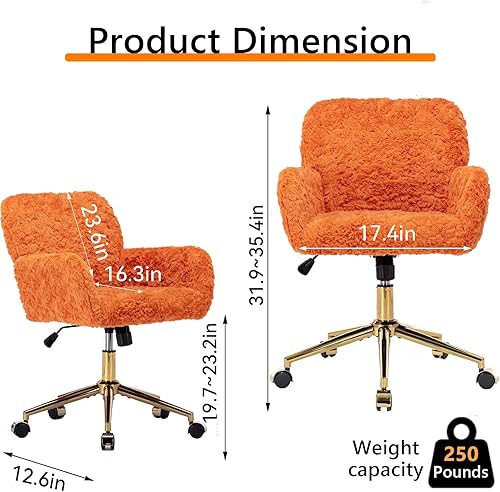 Miniatura 59 de Silla moderna de peluche para oficina en casa, bonita silla de escritorio tapizada con patas de metal dorado, silla giratoria ajustable con ruedas,