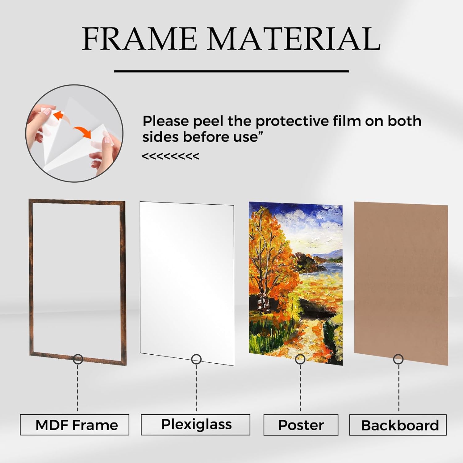 Muzilife 24×36" Large Poster Frame 1 Pack, Engineered Wood Movie Poster Picture Frames with HD Plexiglass Cover and Hanging Hardware for Horizontal or Vertical, Honey Brown