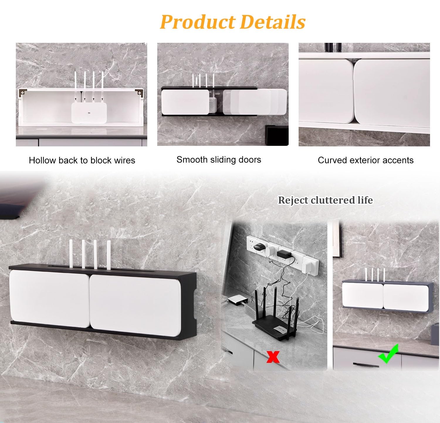 Estante de Pared de Madera para Router WiFi, Caja Oculta de Router, Cubierta de Cables y Módem, Armario de Router para Hogar y Oficina(White,L60cm/23.6in)