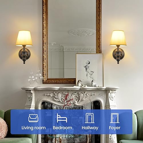 Miniatura 6 de Juego de 2 Apliques de Pared, Lámparas de Pared Modernas para Dormitorio, Apliques Lámpara de Pared con Pantalla de Tela Beige, Lámparas de Pared