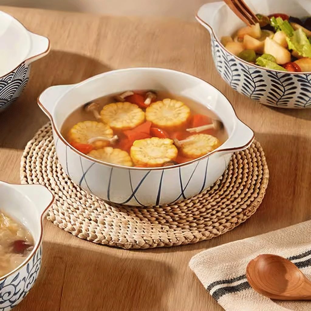 Ramen miski miska na owoce chiński styl ceramiczna podwójne ucho miska do zupy domowa zastawa stołowa miska ramen duża miska do zupy nadaje się do zupy, ziaren i makaronu miska sałatkowa