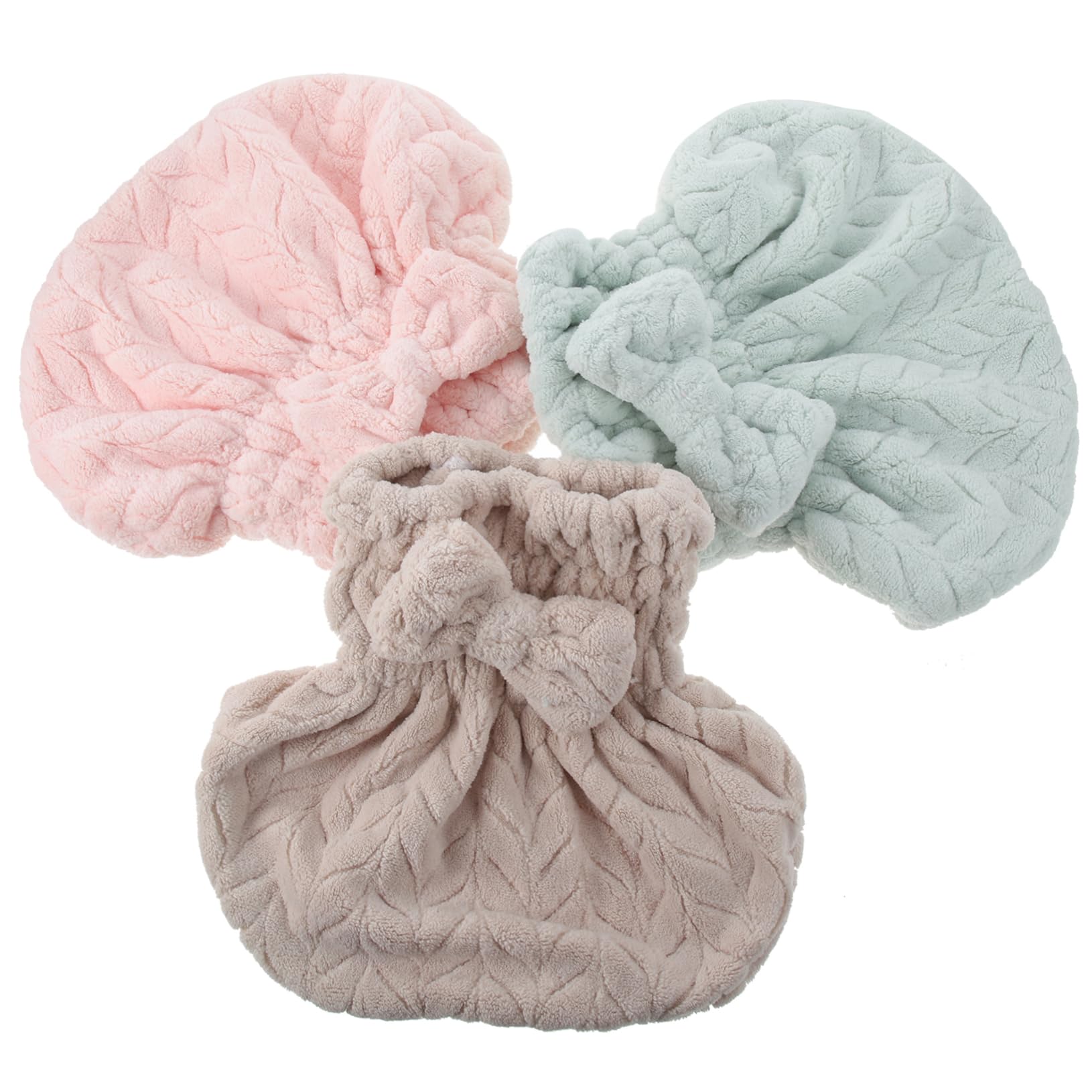 Ipetboom 3 Pack Hair Drying Hat Absorbent Hair Towel Wrap Coral Fleece Shower Cap No Odor Skin Friendly Random Style