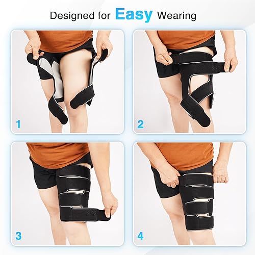 Miniatura 8 de Envoltura de compresión de muslos de talla grande para linfedema y alivio de la hinchazón, manga ajustable para el muslo para circulación y