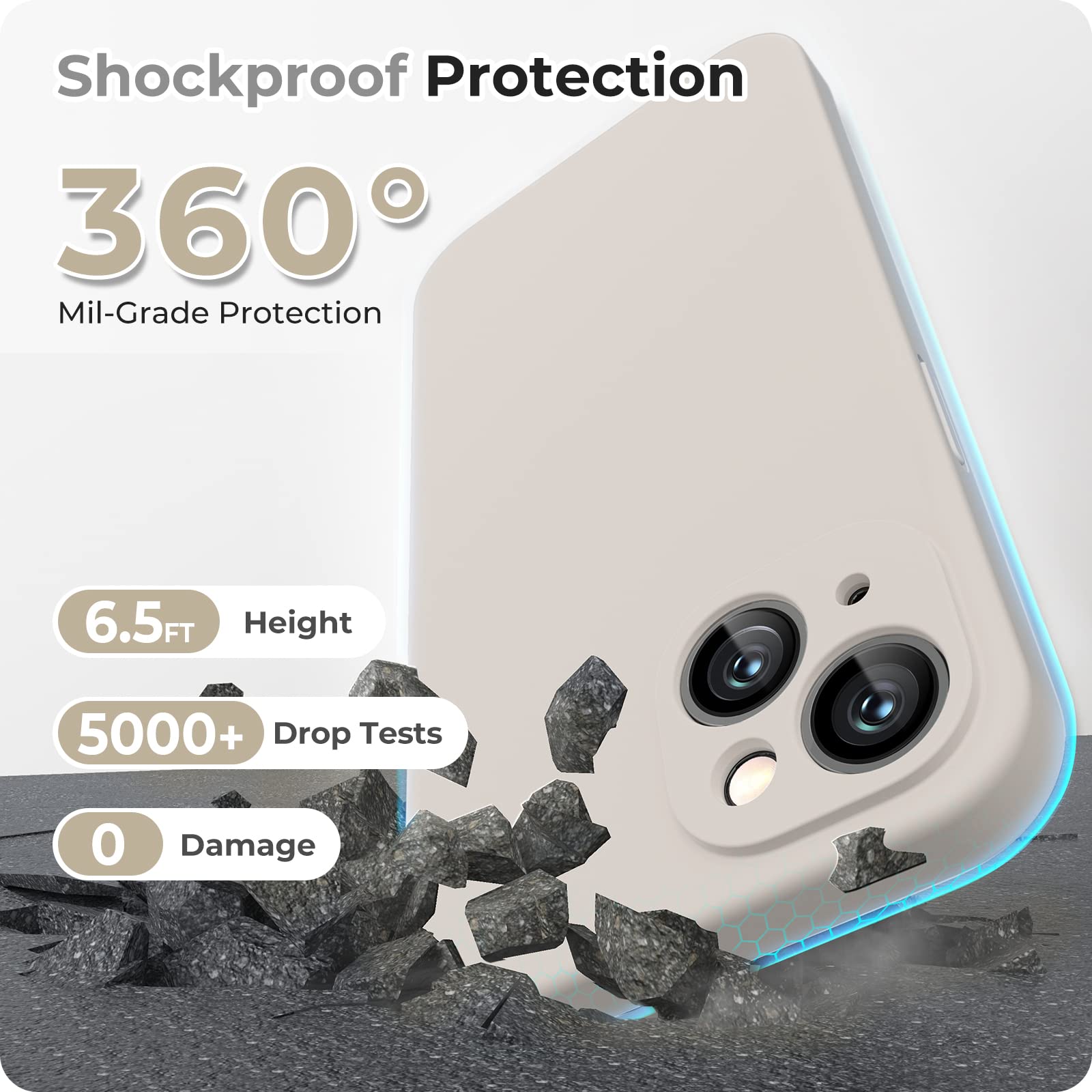 GOODVISH 3 in 1 Cover in Silicone per iPhone 14 6,1'' (2022), con 2 Pezzi di Pellicola Protettiva, Custodia per Cellulare Ultra Sottile Antiurto Resistente Protezione Fotocamera, Grigio Roccia