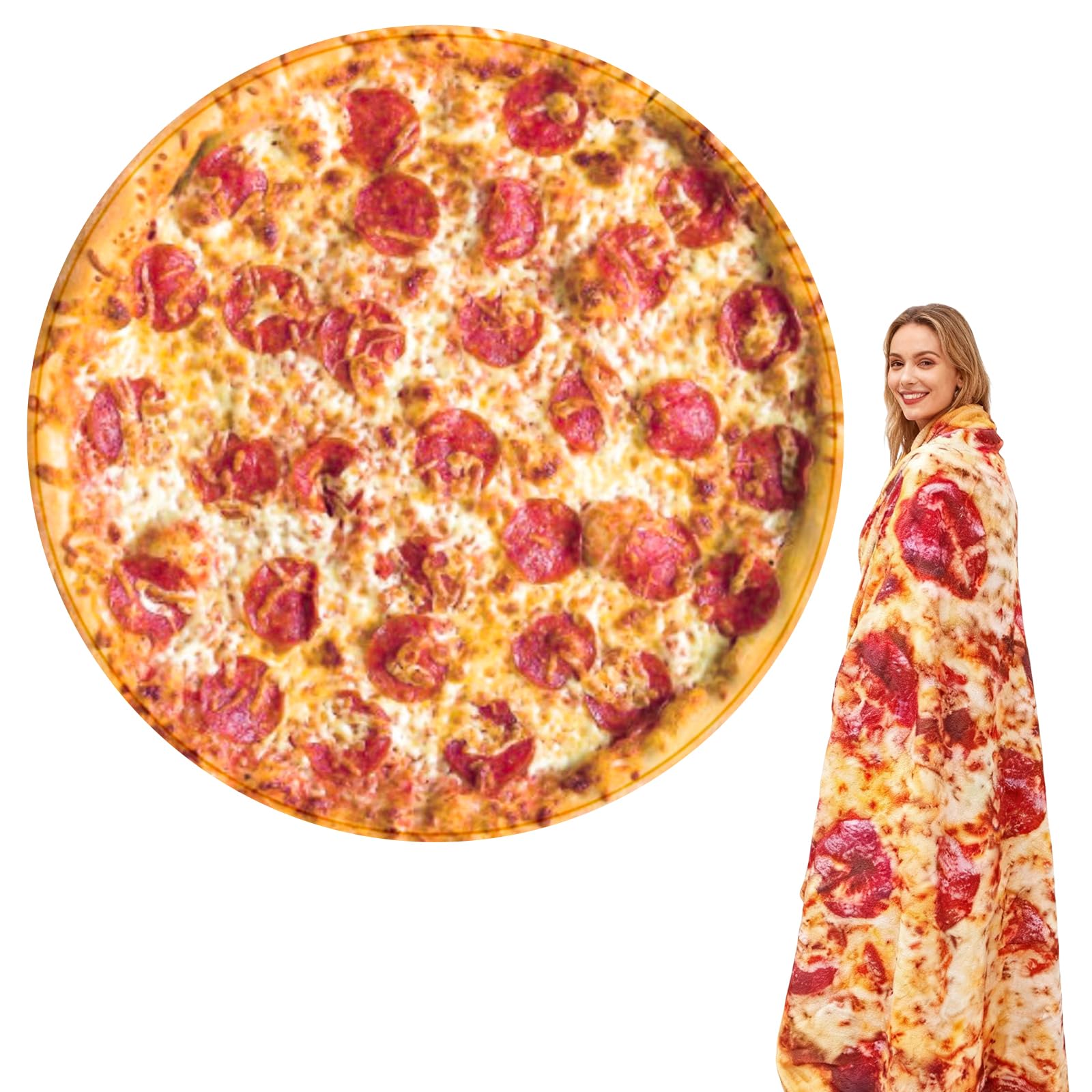 Manta Pizza, Manta Redonda, Blanket Suave y Cálida para Todas Las Estaciones, Cobijas de Invierno, Mantas para Cama y Sofá, Ideal para Dormitorio, Camping (Pizza, 180cm)