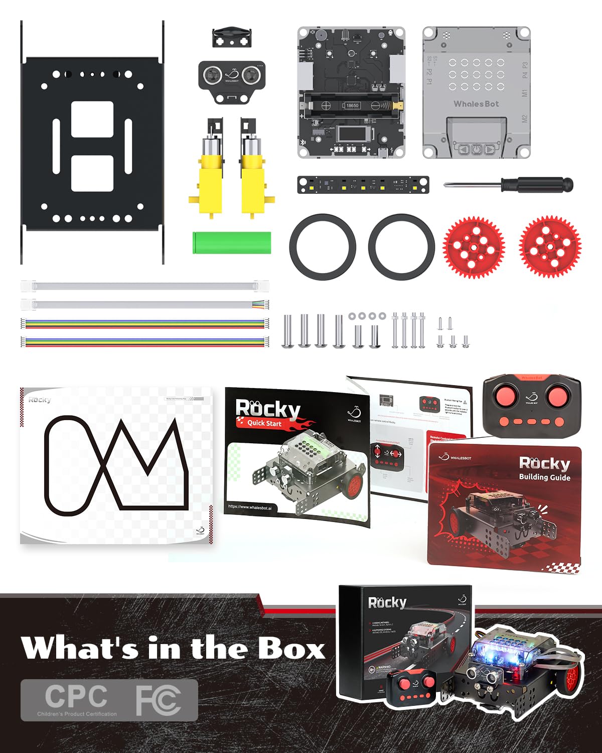 WhalesBot Rocky Coding & Remote Control Robot Kit for Kids 8-16, Modular/Scratch/Python/C Programming, Educational Engineering Science Toy Set with Multiple Sensors and Smart Controller