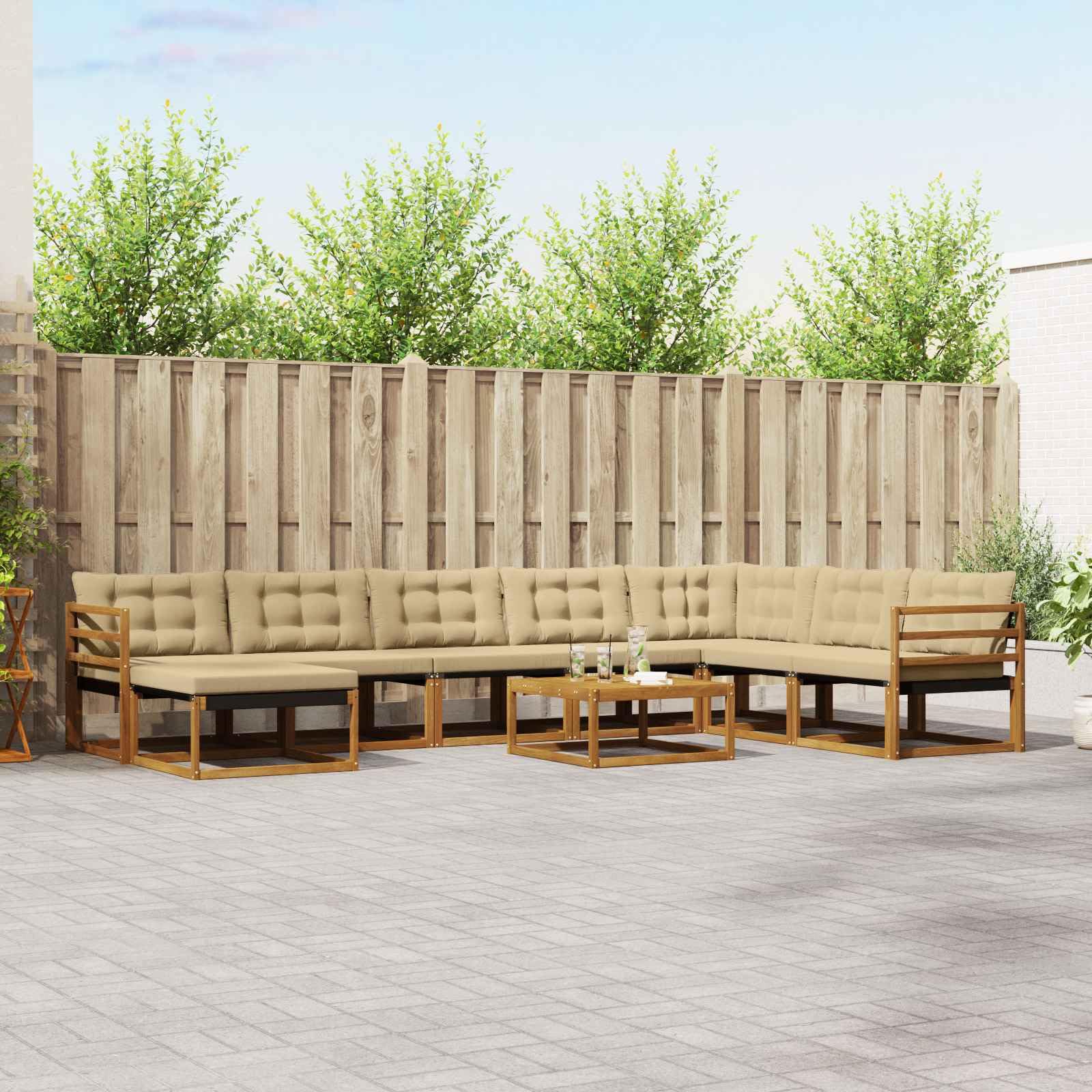 vidaXL Conjunto de sofás de Exterior con cojín 9 pcs Natural y Beige, Muebles de jardín Modernos, sofá Resistente, salón al Aire Libre, Asientos para terraza