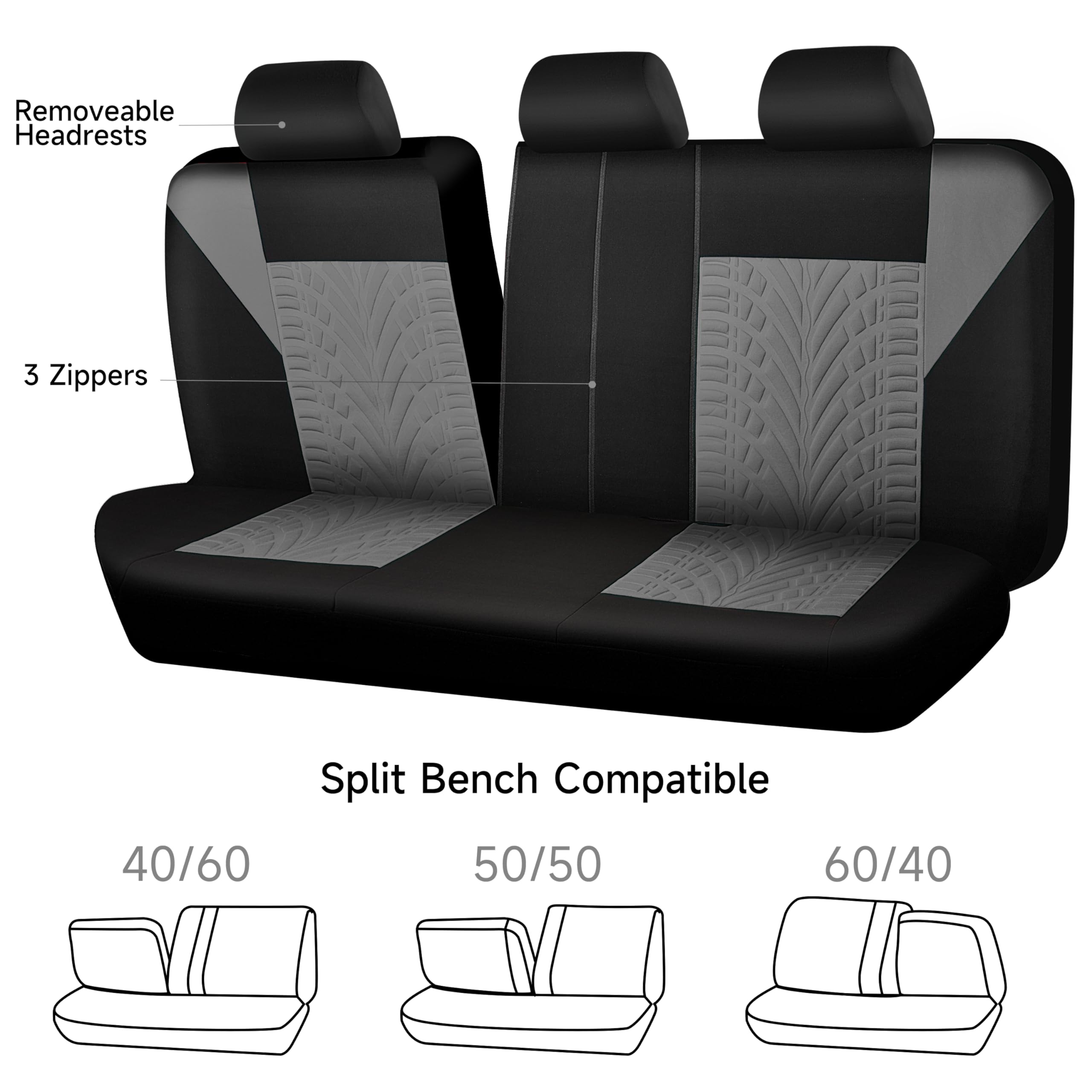 CAR PASS Fundas de Asiento de Coche, Asiento Delantero y Trasero Dividido para automóvil, Fundas Interiores con impresión de neumáticos en 3D, compatibles con Bolsa de Aire, configuración rápida