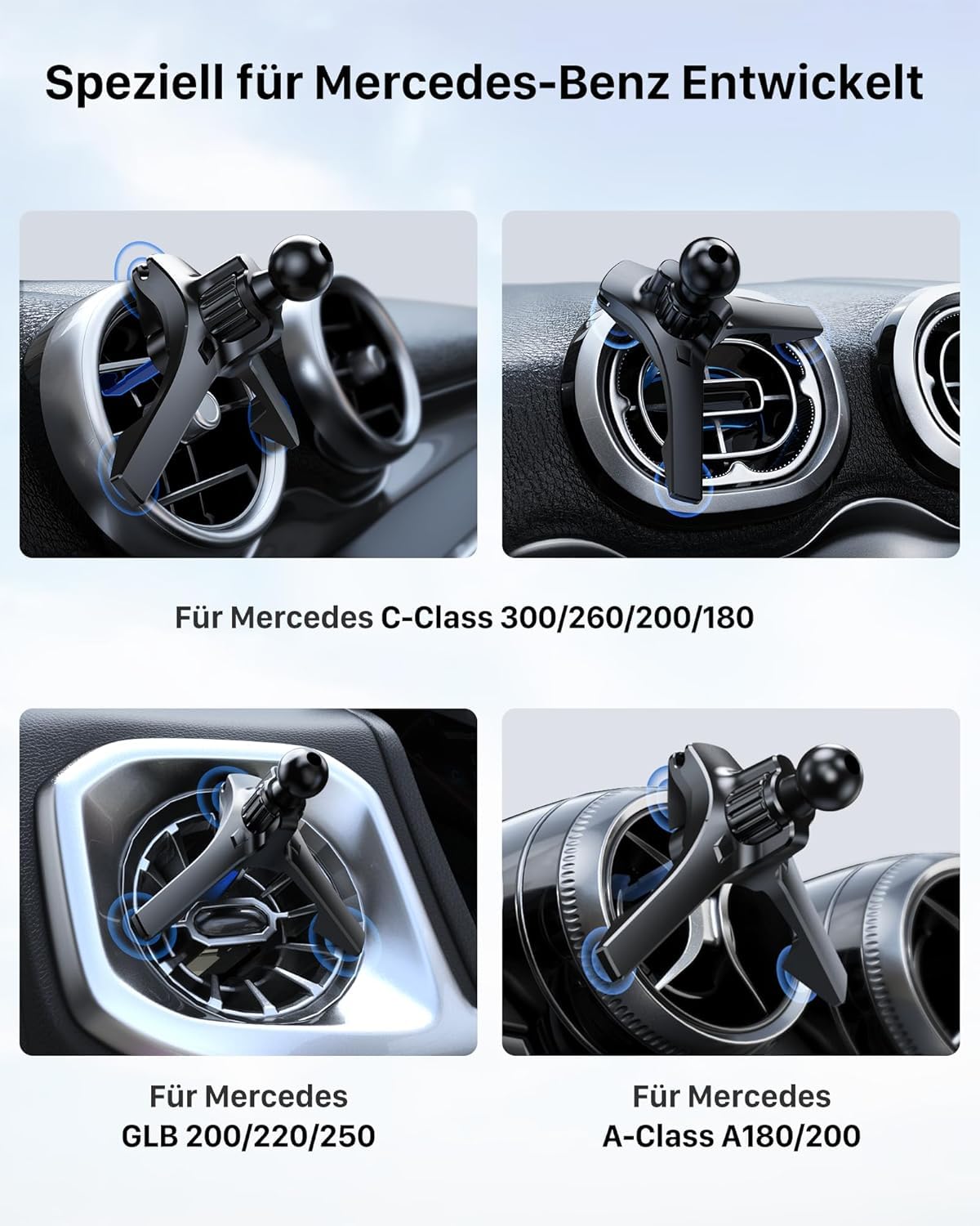 YOSH für Magsafe Autohalterung mit Ladefunktion, für Mercedes A/B/C/V/GLC [Runde Lüftung], [Dreiecksstützdesign & N55 Starke Magnets], Handyhalterung Auto für Magsafe Ladegerät für iPhone 17-12
