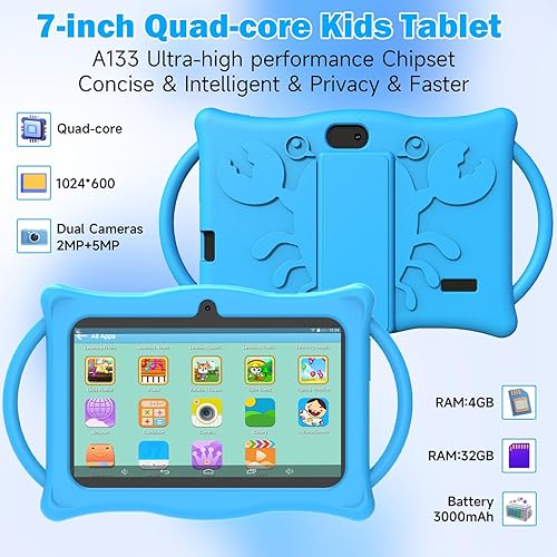 Miniatura 3 de Tablet Android Kids de 7 pulgadas, Tablets para Niños, 4 GB de RAM 32 GB ROM Quad Core Tablet para niños pequeños con funda a prueba de golpes,