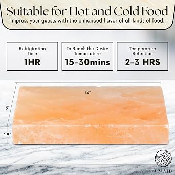 UMAID Himalayan Salt Block Cooking Plate 12x8x1.5 Food Grade Pink Himalayan Salt Stone for Cooking, Grilling, Serving & Food Presentation Includes Stainless Steel Tray & Recipe Booklet Unique Gifts for Men & Dad Gifts for Fathers Day
