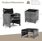 Tangkula 5 Piece Patio Rattan Furniture, Wicker Cushioned Chairs Set with 2 Ottomans & Tempered Glass Coffee Table, for Poolside, Backyard, Lawn, Deck