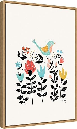 Miniatura 2 de Amanti Art Lienzo enmarcado para pared, diseño de jardín de arte popular (pájaro) por Annie Bailey Art (16 pulgadas de ancho x 23 pulgadas de alto),