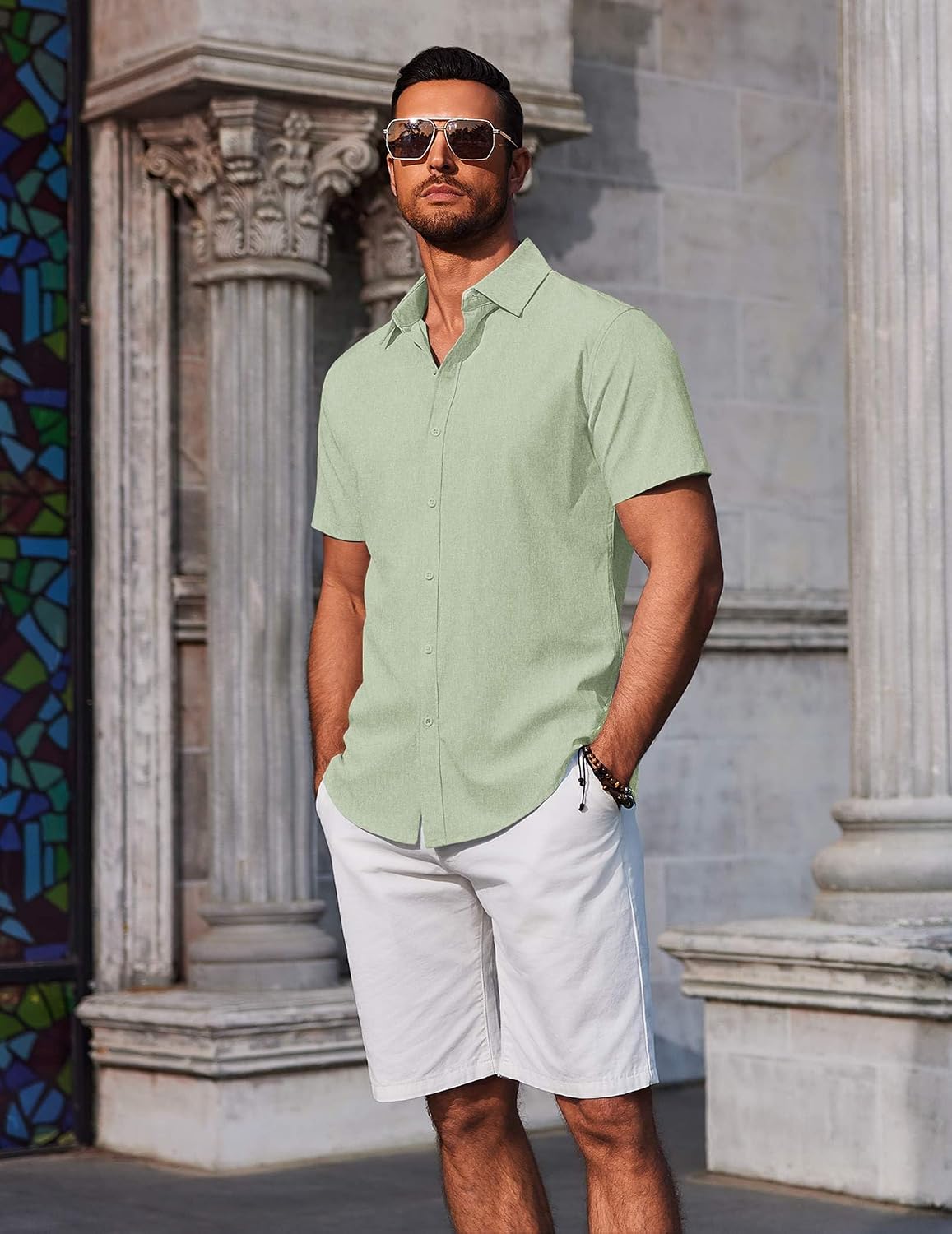 COOFANDY Men's Button Down Shirts Short Sleeve Casual Summer Beach Shirts Vacation Wedding Shirts