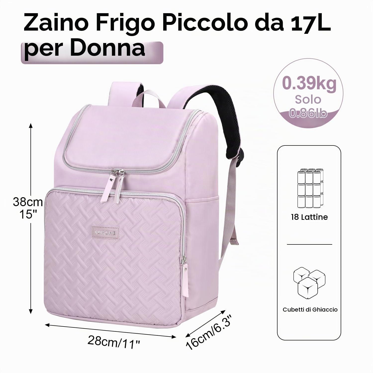 17L Zaino Termico Frigo Donna, Borsa Frigo Pranzo Ufficio Piccola, Borsa Zaino Termico Porta Pranzo Impermeabile per Viaggio Campeggio Spiaggia, Viola