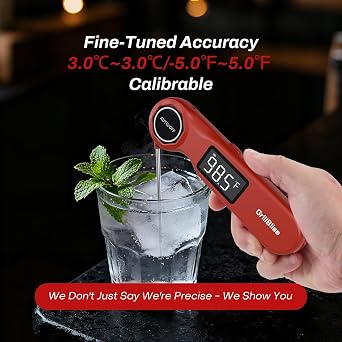 Instant Read Meat Thermometer, GrillBliss USB-C Rechargeable Digital Food Thermometer with 0.5s Fast Read & 0.5F Accuracy, VA LCD Display, Cooking Thermometer for BBQ, Grill, Candy, Brewing