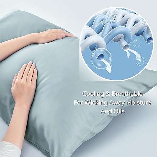Miniatura 3 de BEDELITE Fundas de almohada refrescantes, rayón derivado del bambú, 2 fundas de almohada de tamaño estándar (azul niebla, 20 x 26 pulgadas)