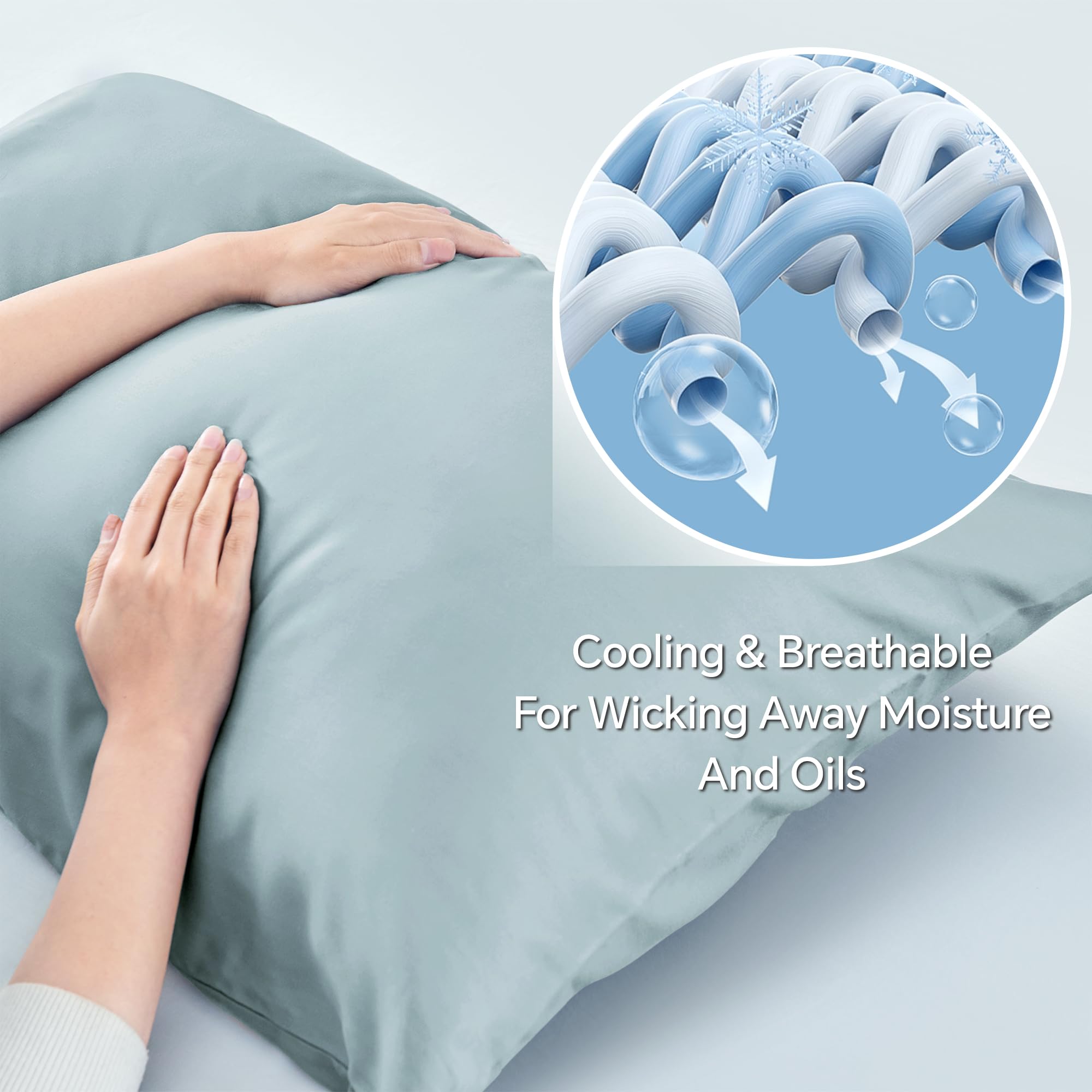BEDELITE Pillow Cases Standard Size Set of 2, Rayon Derived from Bamboo, Cooling Pillow Cases for Hot Sleepers & Night Sweats, Breathable and Silky Soft Envelope Pillowcases(Haze Blue, 20"x26")