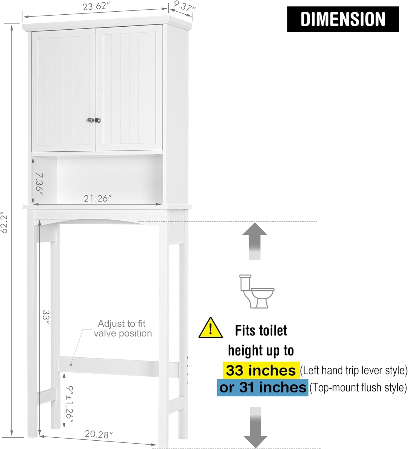 UTEX Over The Toilet Storage Cabinet, Bathroom Above Toilet Cabinet Organizer with Adjustable Shelves, White