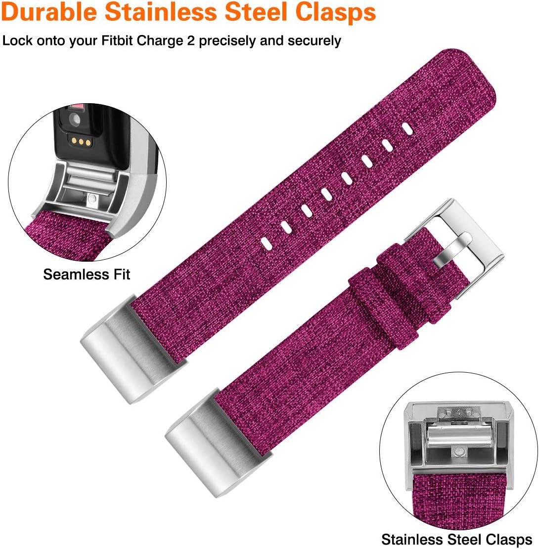 Maledan Bands Compatible with Charge 2 and Charge 2 HR Fitness Activity Tracker, Durable Woven Fabric Strap Replacement Band for Women Men, Small, Fuchsia