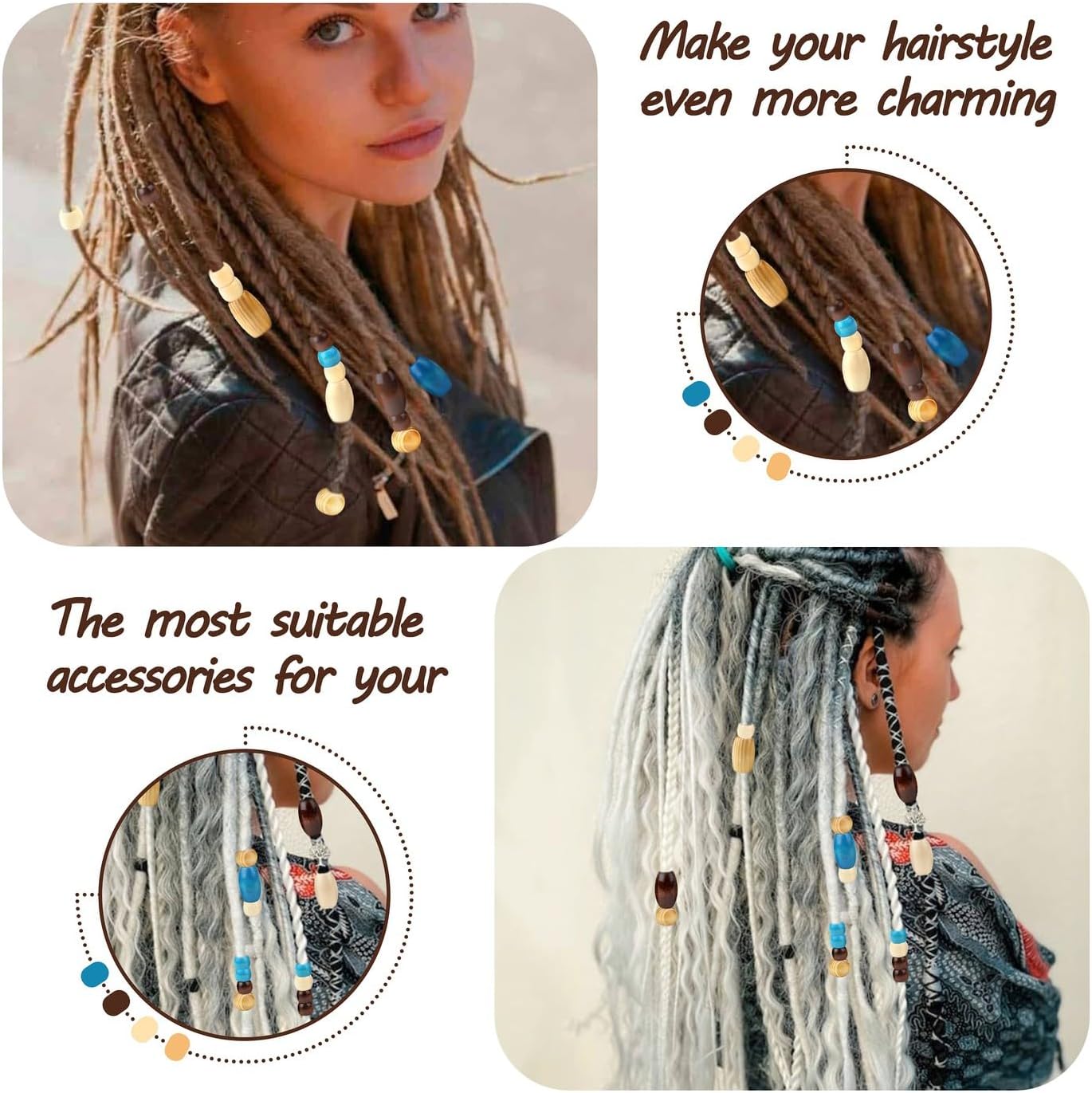 LAIDANLA 135PCS Wooden Beads 4 Colors Large Hole Loose Spacer Beads Natural Wood Hair Bead for Macrame Making Bracelet Necklace Hair DIY Craft Handmade Decor - Image 5