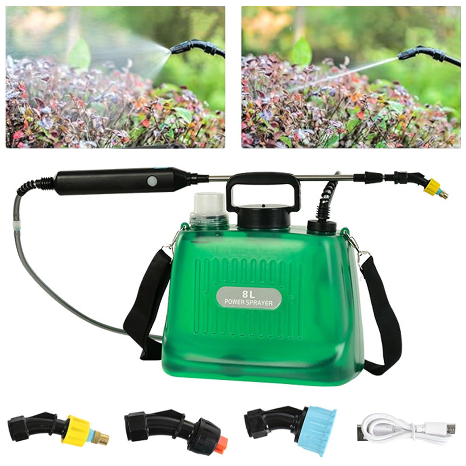 Spruzzatore a Pressione da 8L, Spruzzatore Elettrico con 3 Ugelli Nebulizzatori, Barra Spray Retrattile