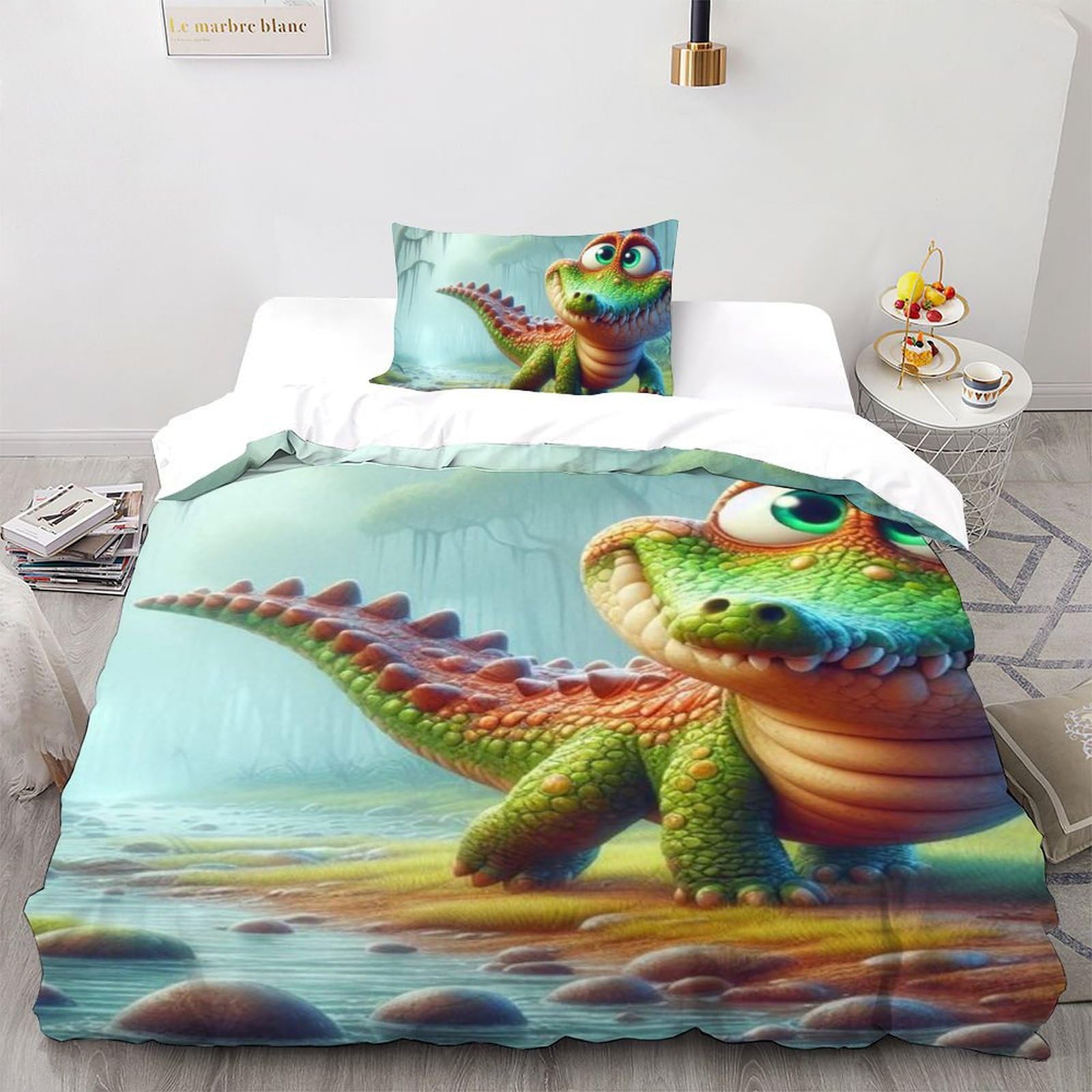 Housse de couette crocodile imprimé 3D animaux microfibre garçon 135x200cm