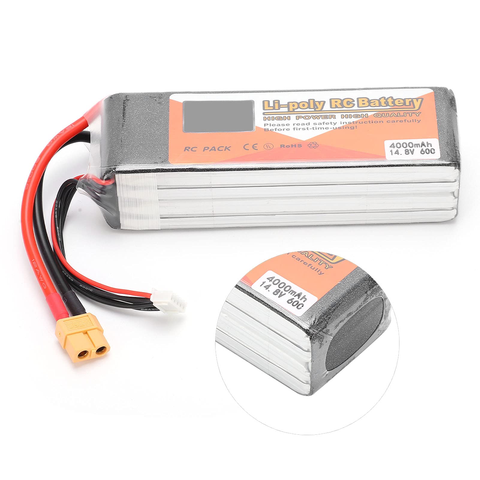 Paquete de Batería Lipo de 14,8 V y 4000mAh con Enchufe XT60 para RC, Coche, Barco, Helicóptero, Drones, Alto Rendimiento, Duradero
