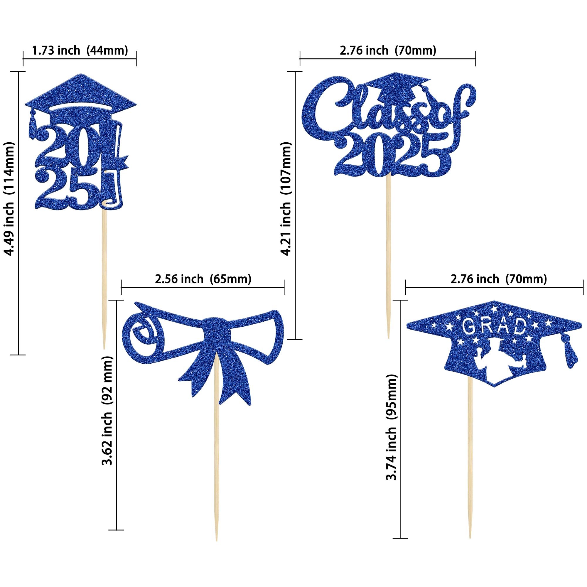 Gyufise 24Pcs 2025 Graduation Cupcake Toppers Deep Blue Glitter Class ...