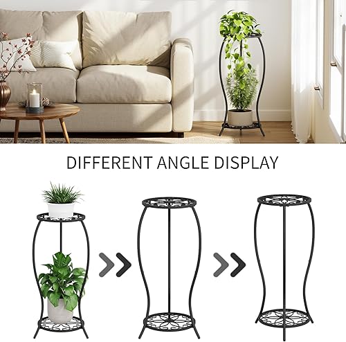 Miniatura 8 de Soporte para plantas para interiores y exteriores, soporte alto de metal de 2 niveles, soporte para macetas, estante resistente para plantas,