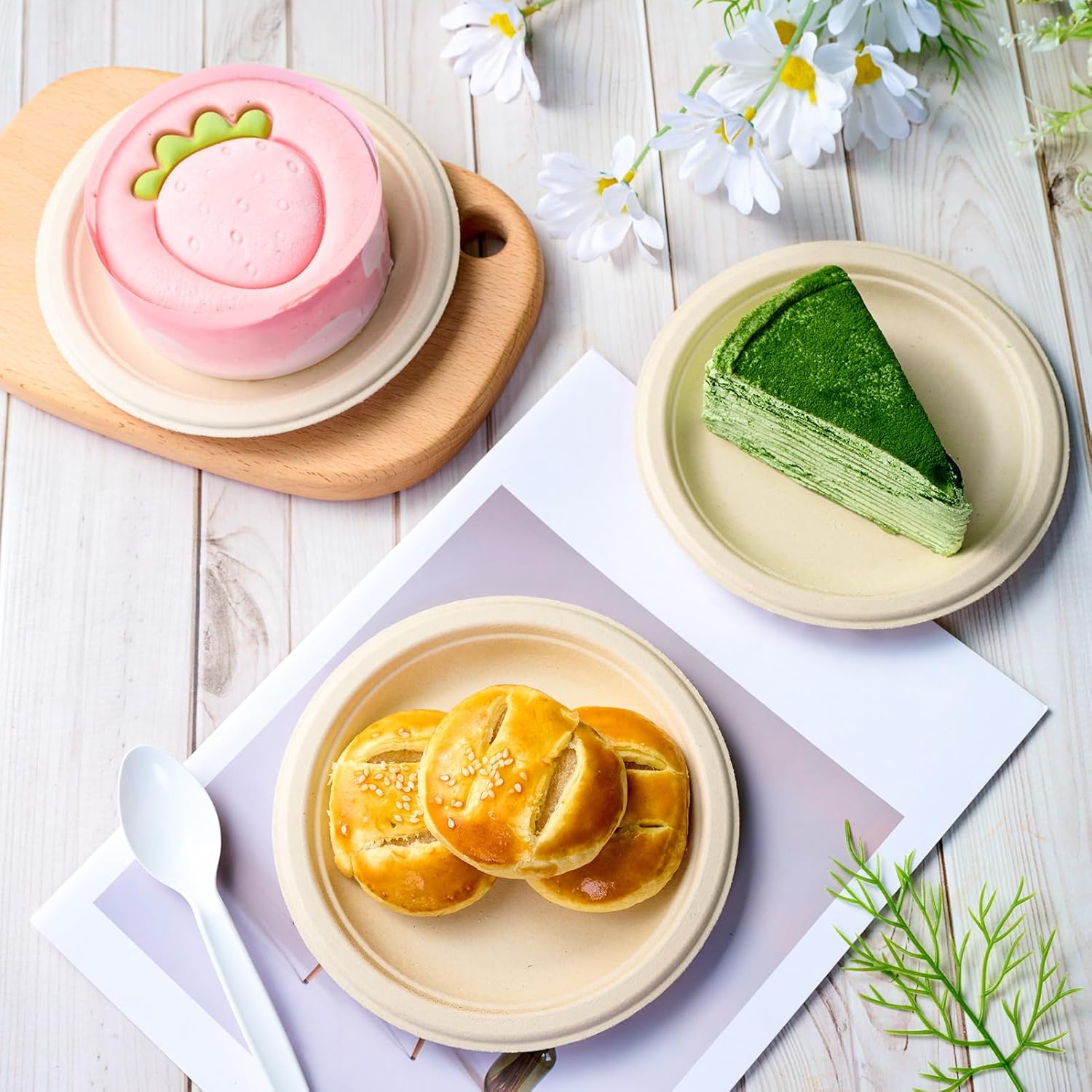 ECOLipak 6 Inch Disposable Compostable Small Paper Plates, 200 Pack Recycled Sugarcane Bagasse Biodegradable Heavy Duty Mini Dinner Appetizer Cake Dessert Plates for Party(Nature) - Image 8