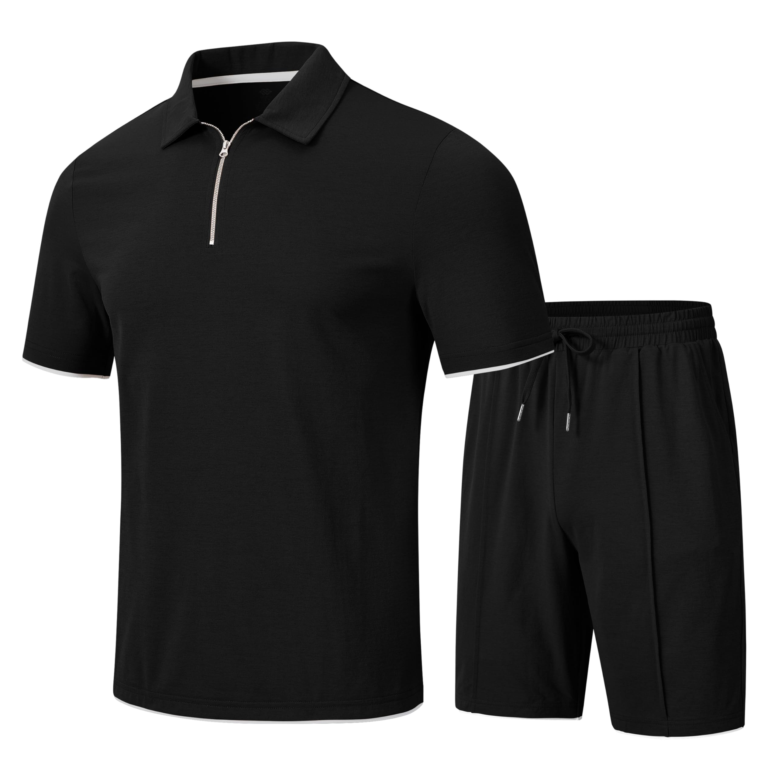 MoFiz Mens Tracksuits Sets Shorts Quarter Zip Polo Shirts Bottom Shorts Outfits Sport Suits Casual Walking Sets Comfy