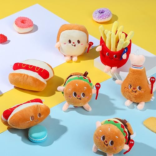 Miniatura 2 de 10 piezas de juguete de peluche de simulación de hamburguesa, perrito caliente, papas fritas, pollo, pan, peluches lindos animales de peluche,