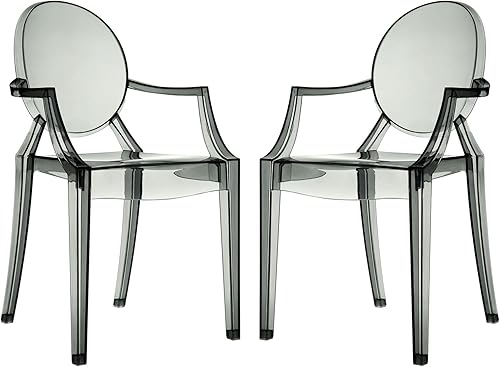 Modway Casper Modern Acrílico apilable dos sillones de comedor en humo